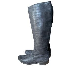 Sigerson Morrison Tall Boots Black Leather Embossed Croc Print Size 8 $695
